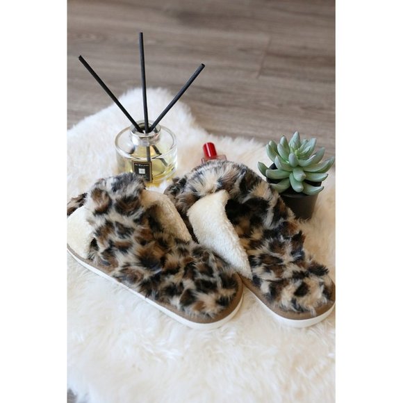 Fur Leopard Slippers Brown & Tan - Picture 10 of 10